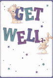 Cheerfulness defines this illustrated get well card, a frequent companion for Becontree Heath residents sending thoughtful wishes with flowers. At its heart, an adorable teddy bear and a spirited puppy seem to spring from the page, each helping to balance the bold, colourful letters spelling 'Get Well.' The indigo and teal hues of the message pop against a creamy, clean background, lifting the mood with gentle vibrancy akin to the blossoms delivered daily across Becontree. Twinkling above and around, stars in shades of blue and purple scatter like well wishes on a crisp morning walk through Heathway. The bear's illustrated fur invites the eye to imagine softness, while the puppy's velvety ears radiate comfort and affection. Every brushstroke and playful detail is crafted with intention, akin to arranging blooms to soothe the soul. This card, full of heart, delivers more than words-it conveys a feeling of hope, warmth, and genuine care, ideal for mending spirits and spreading kindness throughout the local community.
